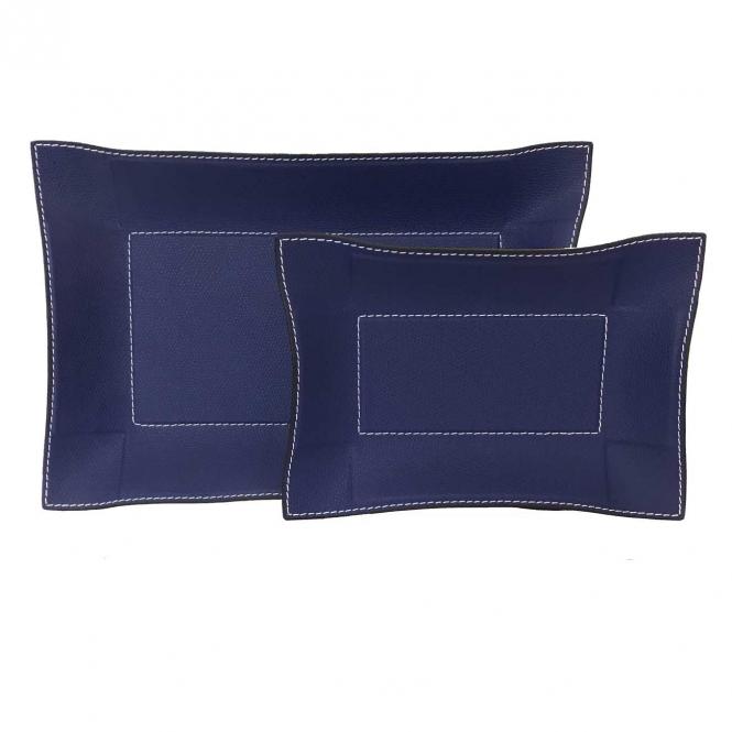 Giobagnara Vide Poche Jack rechteckig ultramarine - Detailansicht Leder und weiße Naht Lederablage Jack rechteckig ultramarin, Größe Large 20 x 30 cm