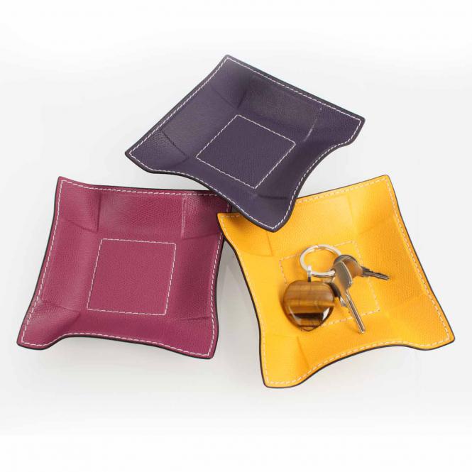 Giobagnara Vide Poche Jack quadratisch S aus Glattleder Farbspiel Beerentöne treffen auf Orange Lederablage Jack quadratisch S, violett