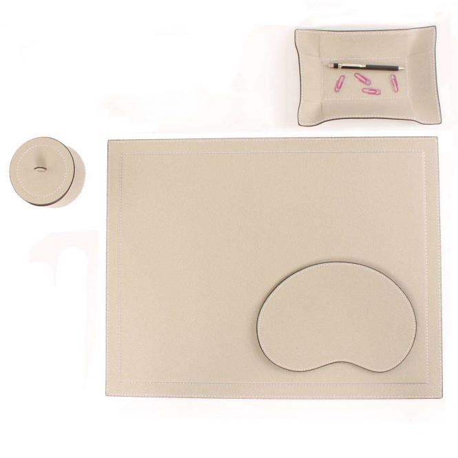 Giobagnara Schreibtischunterlage lederbezogen grau - mit einer Lederablage Jack einem Mouse Pad und der Lederbox Harris in grau von der Marke Giobagnara dekoriert Schreibtischauflage, grau