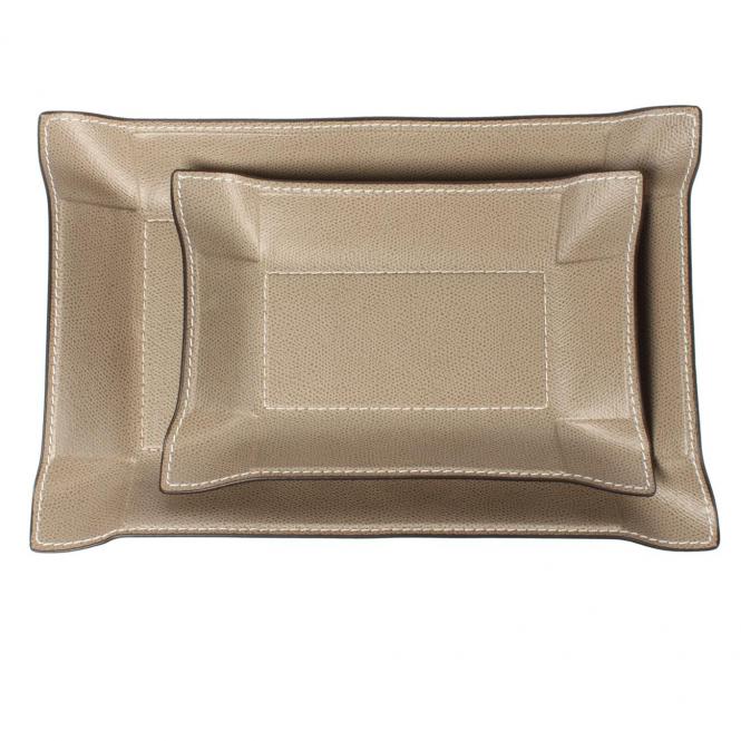 Giobagnara Taschenleerer Jack rechteckig aus Leder stone - 2 unterschiedlichen Größen aufeinander gestapelt Lederablage Jack rechteckig taupe, Größe Large 20 x 30 cm