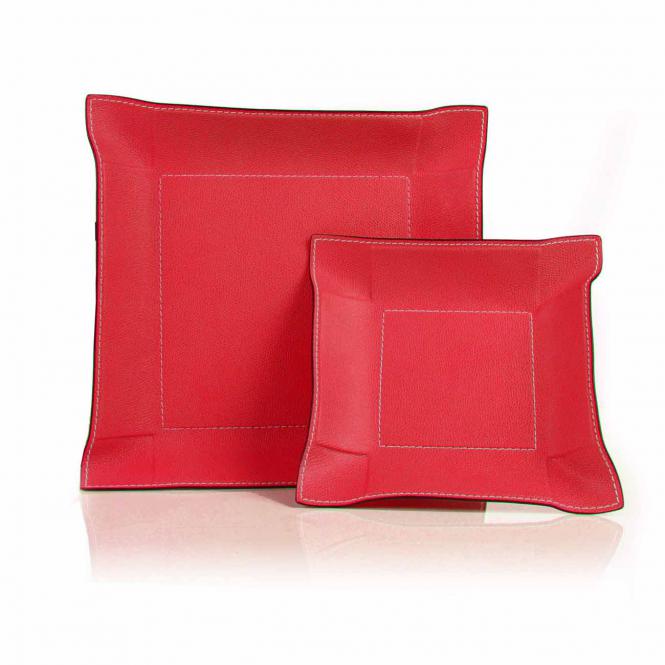 Giobagnara Ablageschale Jack lederbezogen quadratisch - 2 unterschiedliche Größen rot Lederablage Jack quadratisch rot, Größe Medium 20 x 20 cm