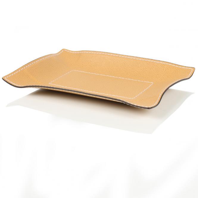 Giobagnara Taschenleerer Jack rechteckig aus Leder hellbraun - Seitenansicht liegend Lederablage Jack rechteckig Sand, Größe Medium 15 x 21 cm