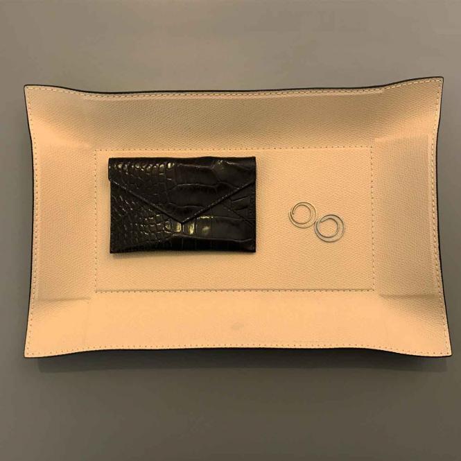 Giobagnara Taschenleerer Jack rechteckig aus Leder puder - in unterschiedlichen Größen S M L und unterschiedlichen Formen rechteckig quadratisch Lederablage Jack rechteckig cipria, Größe Large 20 x 30 cm