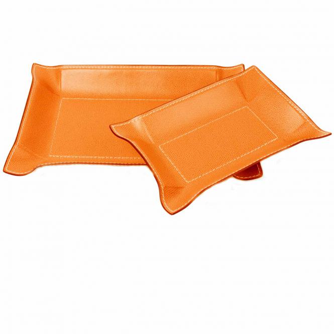 Giobagnara Ablageschale Jack lederbezogen rechteckig orange - in 2 unterschiedlichen Größen Lederablage Jack rechteckig Orange, Größe Medium 15 x 21 cm