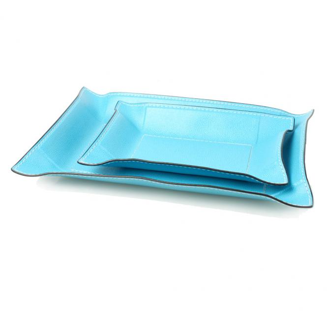 Giobagnara Lederablage Jack rechteckig aus Leder hellblau - in 2 unterschiedlichen Größen aufeinander liegend Lederablage Jack rechteckig Türkis, Größe Large 20 x 30 cm