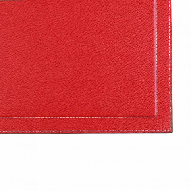 Giobagnara Schreibunterlage Glattleder rot - Detailansicht Leder und weiße Naht Schreibtischauflage, rot