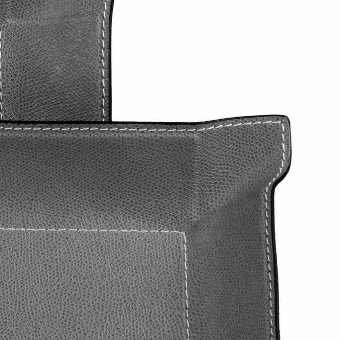 Giobagnara Taschenleerer Jack M L - Detailansicht Leder und Naht weiß grau Lederablage Jack quadratisch, Graphit, Größe Medium 20 x 20 cm