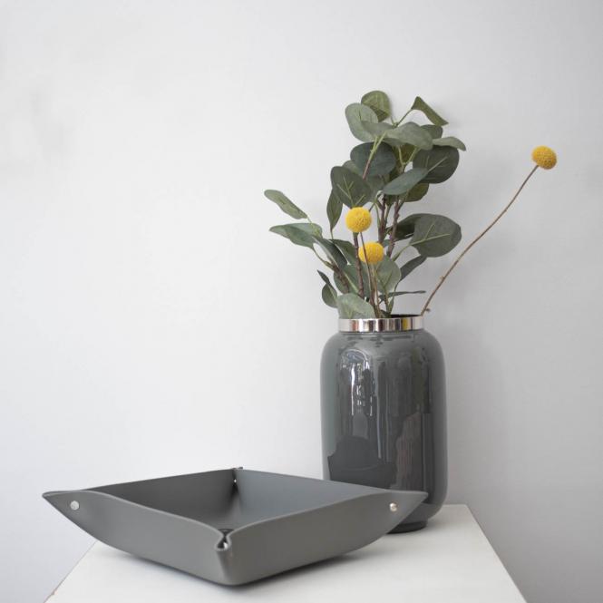 Giftcompany Saigon Vase S dunkelgrau Silberfarben - Dekoriert mit Lederschale Saigon Vase S, dunkelgrau/silberfarben