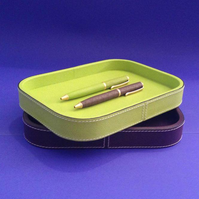 Giobagnara aufeinander gestapelte Lederablagen Polo in 2 unterschiedlichen Farben lime braun Lederablage Polo rechteckig taupe, Größe Small 235 x 17 x 3 cm