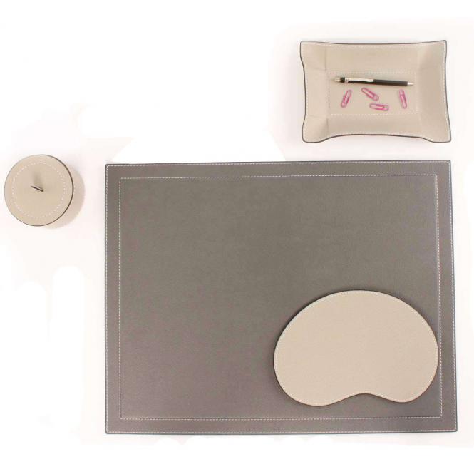 Giobagnara Schreibtischunterlage lederbezogen stone - mit einer Lederablage Jack einem Mouse Pad und der Lederbox Harris in grau von der Marke Giobagnara dekoriert Schreibtischauflage, taupe