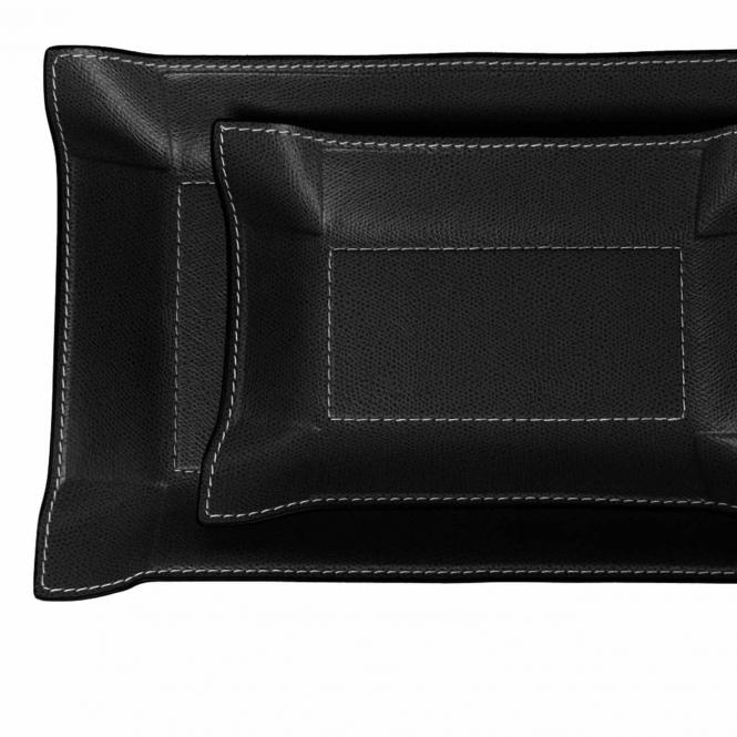 Giobagnara Taschenleerer Jack rechteckig aus Leder schwarz - Detailansicht Glattleder und weiße Naht Lederablage Jack rechteckig Schwarz, Größe Large 20 x 30 cm